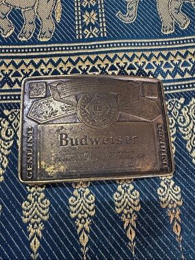 Budweiser Brass-Tone Rectangular Belt Buckle - Brown and Gold Tones